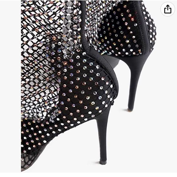 Rhinestone Sparkly Fishnet High Heels - Picture 2 of 7